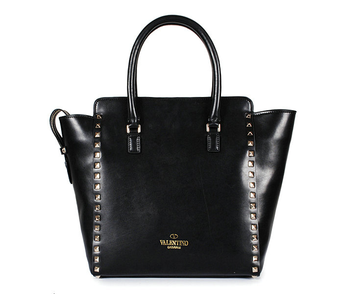 2014 Valentino Garavani Rockstud Double Handle Bag VG2501 black - Click Image to Close